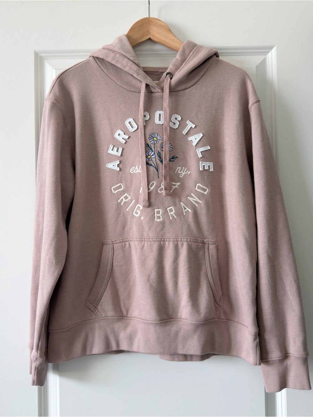 Aeropostale Women's Dusty Mauve Crewneck Hoodie with Floral Logo